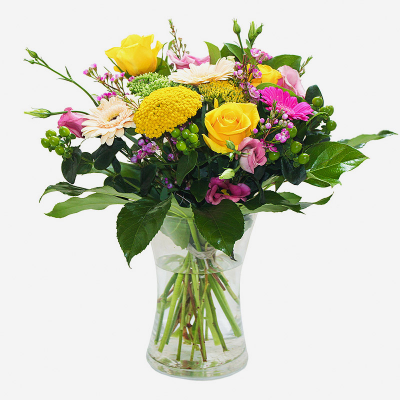 The Happy Vase  - A bright citrus selection of flowers arranged in a vase
