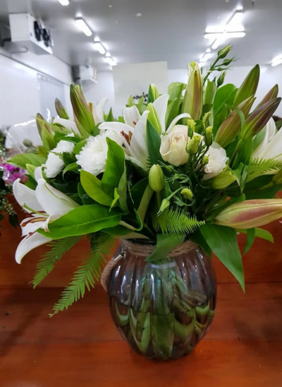 Star Gazing - Vase of fresh flowers in whites to include lillies